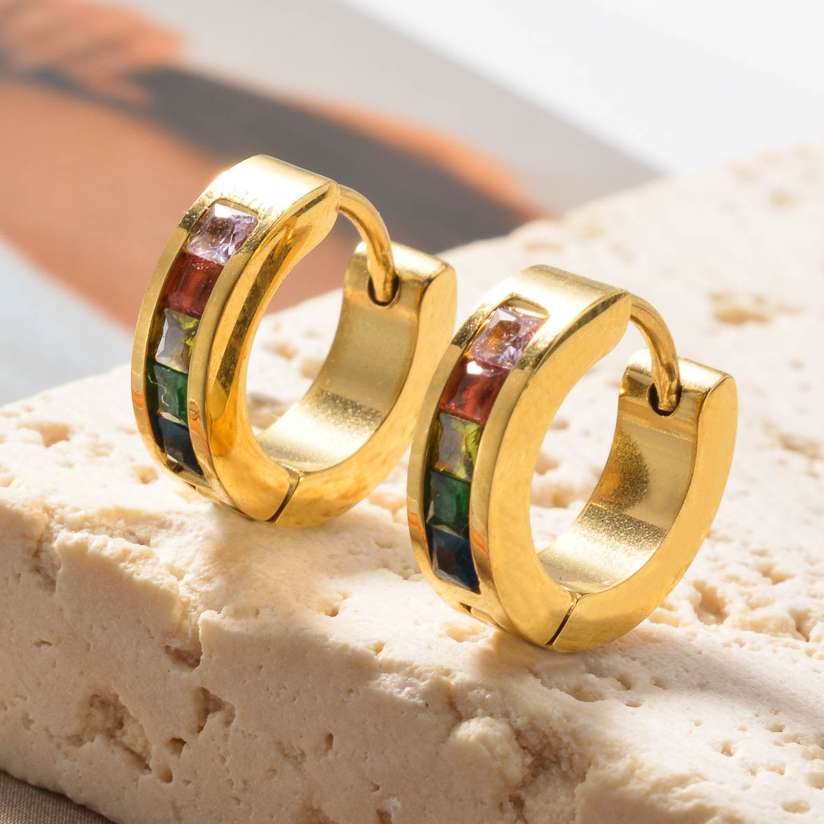 1 Set Multicolor Zirconia Design Hoop Earrings